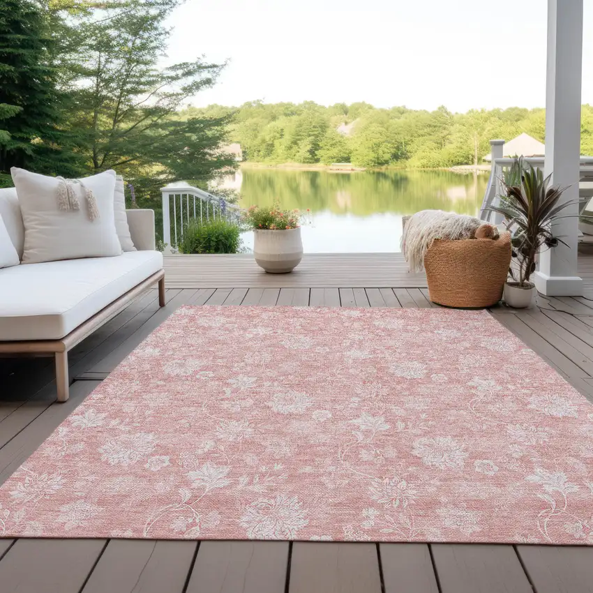 Pink Ivory And Blush Floral Washable Indoor Outdoor Area Rug Photo 9