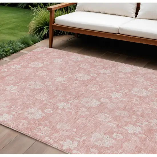 Pink Ivory And Blush Floral Washable Indoor Outdoor Area Rug Photo 1