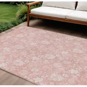 Photo of Pink Ivory And Blush Floral Washable Indoor Outdoor Area Rug
