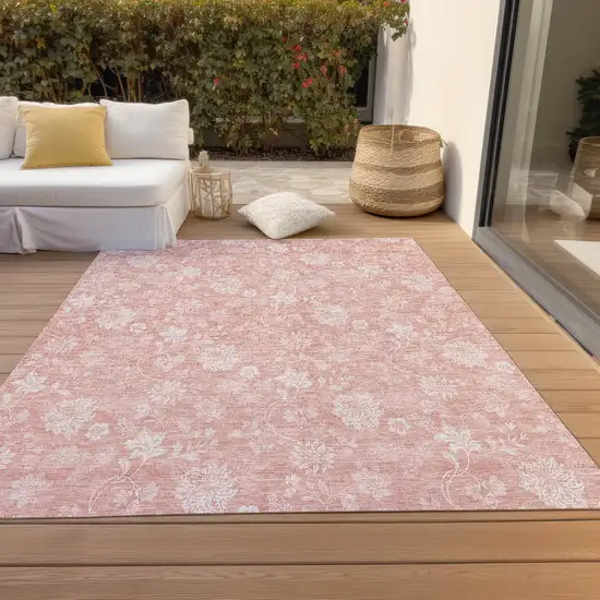 Pink Ivory And Blush Floral Washable Indoor Outdoor Area Rug Photo 7