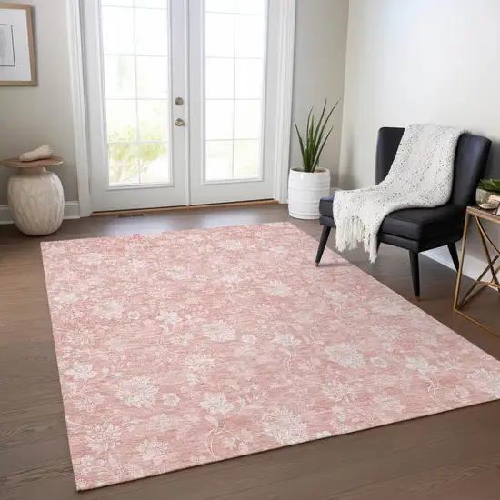 Pink Ivory And Blush Floral Washable Indoor Outdoor Area Rug Photo 8