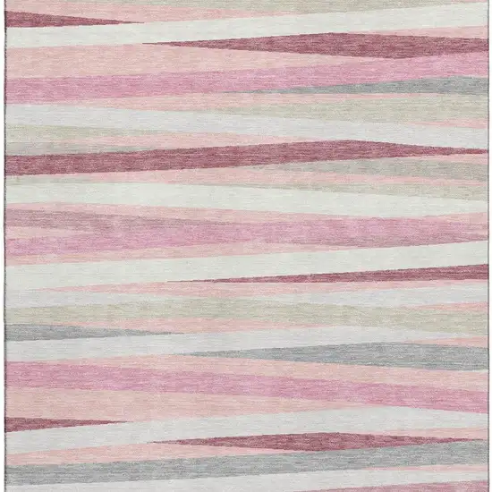 Pink Ivory And Blush Striped Washable Area Rug With UV Protection Photo 4
