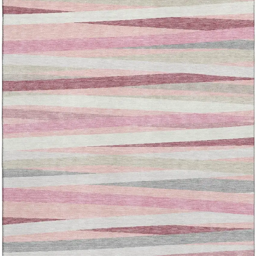 Pink Ivory And Blush Striped Washable Area Rug With UV Protection Photo 4