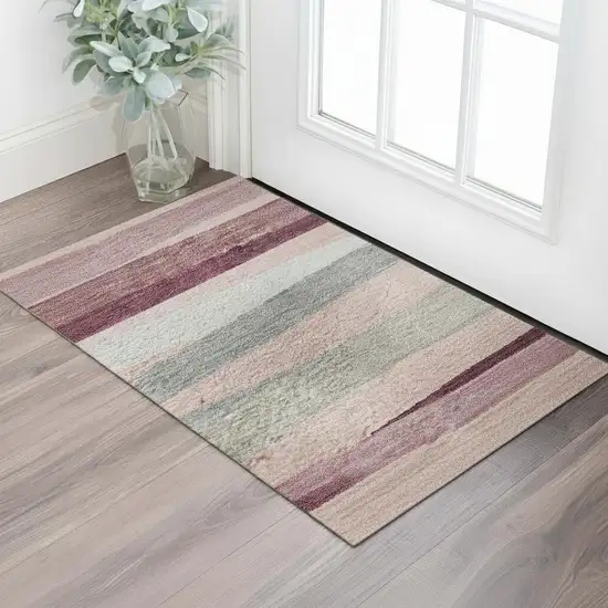 Pink Ivory And Blush Striped Washable Area Rug With UV Protection Photo 2