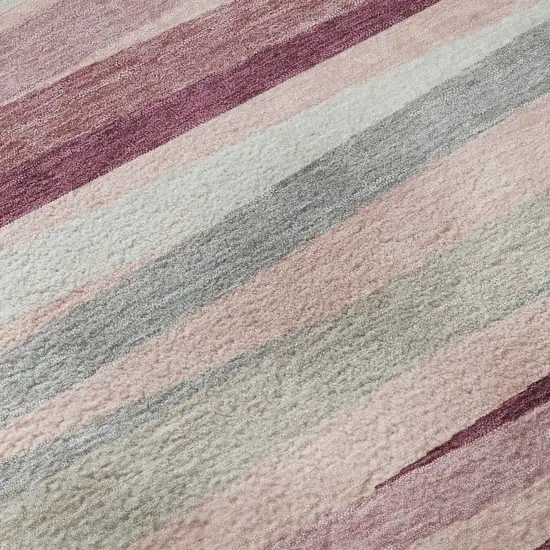 Pink Ivory And Blush Striped Washable Area Rug With UV Protection Photo 1