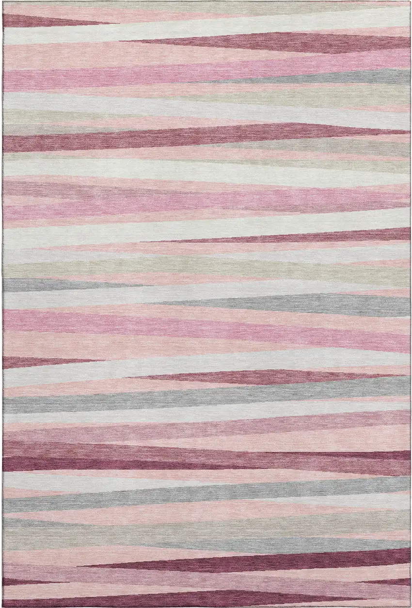 Pink Ivory And Blush Striped Washable Area Rug With UV Protection Photo 6