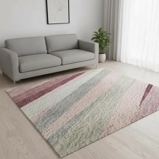 Pink Ivory And Blush Striped Washable Area Rug With UV Protection Photo 2