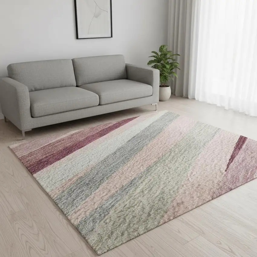 Pink Ivory And Blush Striped Washable Area Rug With UV Protection Photo 2