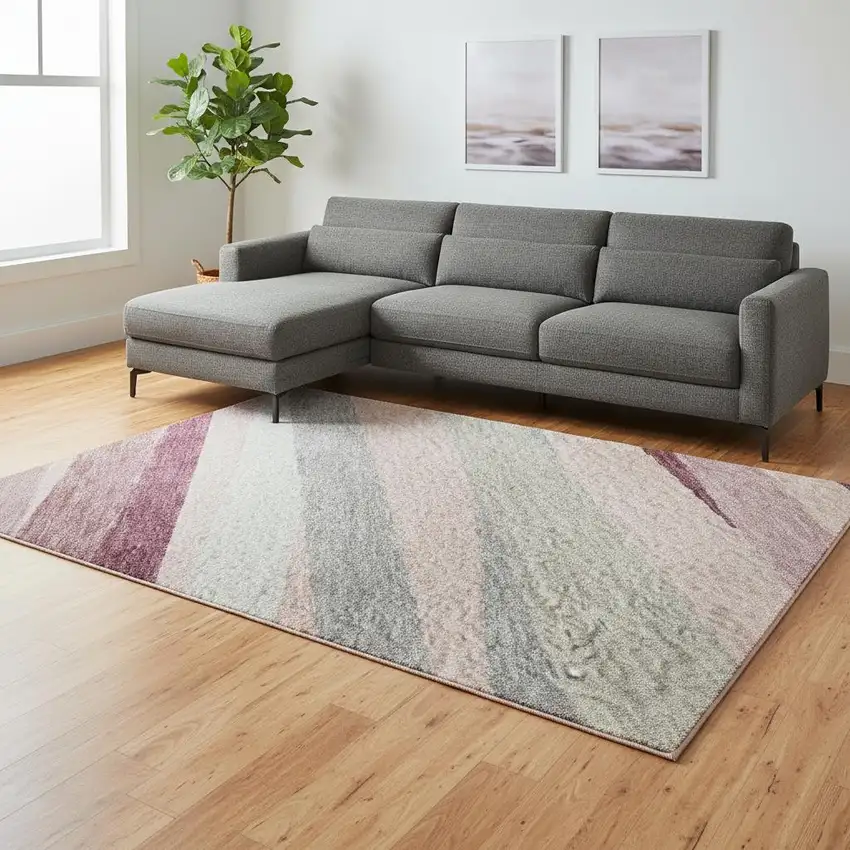 Pink Ivory And Blush Striped Washable Area Rug With UV Protection Photo 2