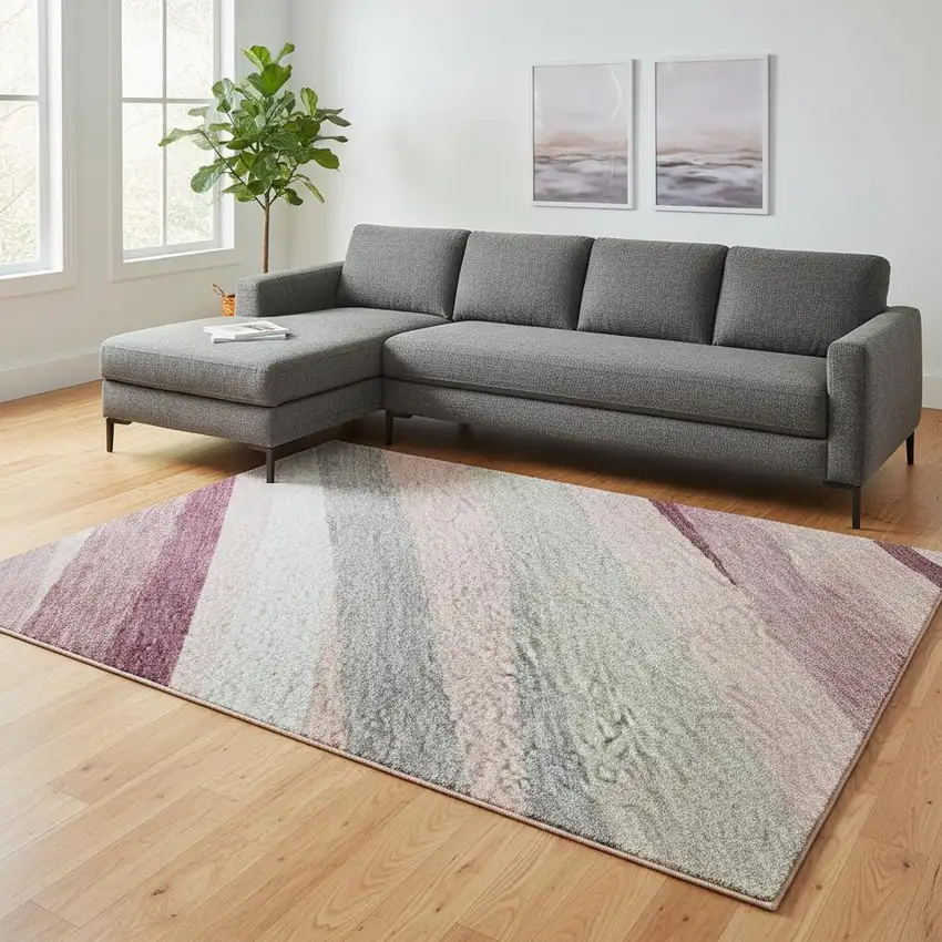 Pink Ivory And Blush Striped Washable Area Rug With UV Protection Photo 2