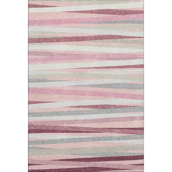 Pink Ivory And Blush Striped Washable Area Rug With UV Protection Photo 5