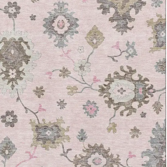 Pink Ivory And Brown Floral Medallion Washable Area Rug With UV Protection Photo 3