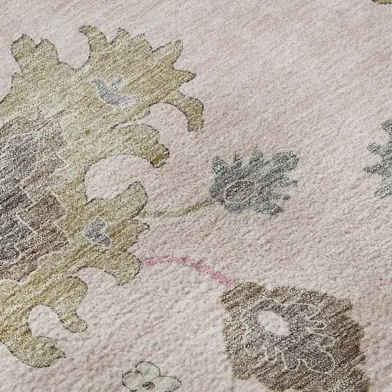 Pink Ivory And Brown Floral Medallion Washable Area Rug With UV Protection Photo 8
