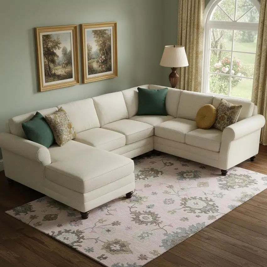 Pink Ivory And Brown Floral Medallion Washable Area Rug With UV Protection Photo 1