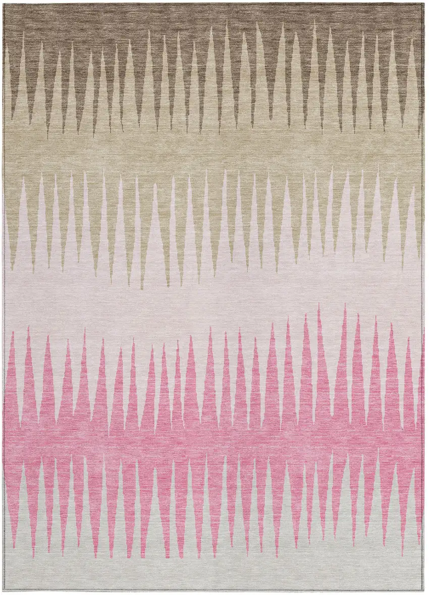 Pink Ivory And Brown Striped Washable Indoor Outdoor Area Rug Photo 7