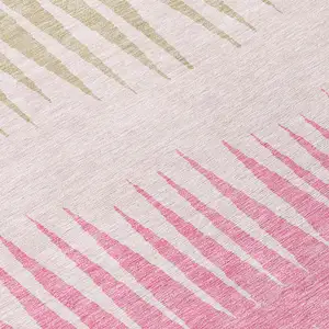 Photo of Pink Ivory And Brown Striped Washable Indoor Outdoor Area Rug
