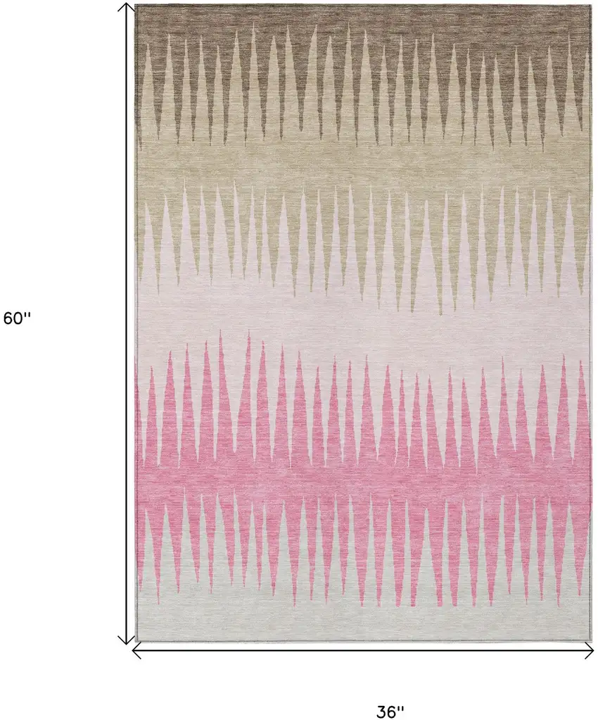 Pink Ivory And Brown Striped Washable Indoor Outdoor Area Rug Photo 3
