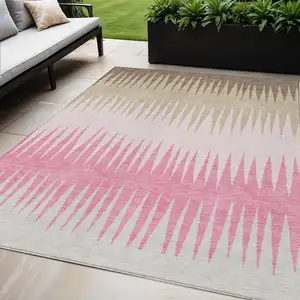 Photo of Pink Ivory And Brown Striped Washable Indoor Outdoor Area Rug