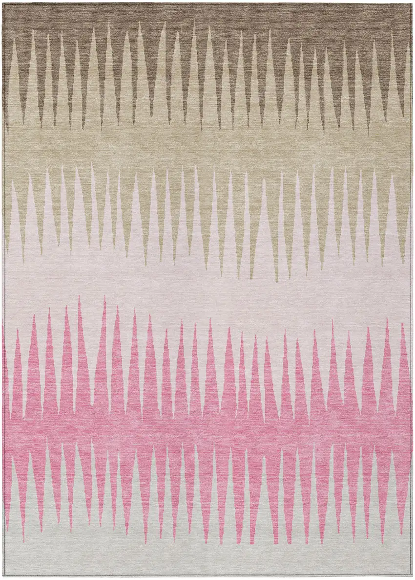 Pink Ivory And Brown Striped Washable Indoor Outdoor Area Rug Photo 2