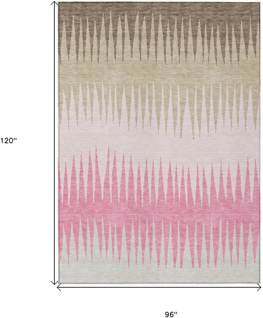 Pink Ivory And Brown Striped Washable Indoor Outdoor Area Rug Photo 3