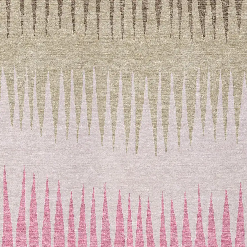 Pink Ivory And Brown Striped Washable Indoor Outdoor Area Rug Photo 7
