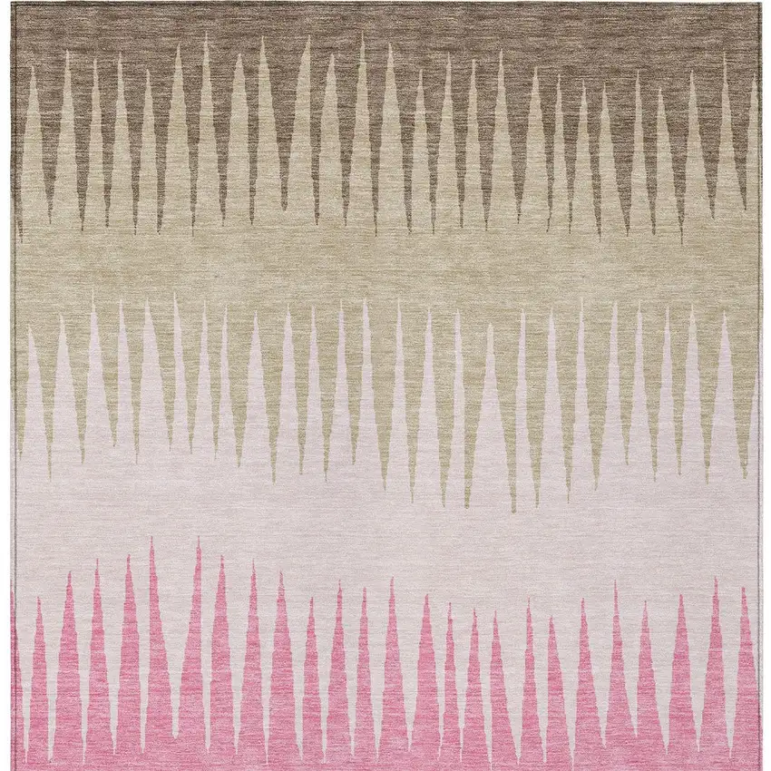 Pink Ivory And Brown Striped Washable Indoor Outdoor Area Rug Photo 8