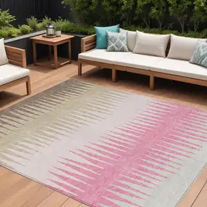 Photo of Pink Ivory And Brown Striped Washable Indoor Outdoor Area Rug