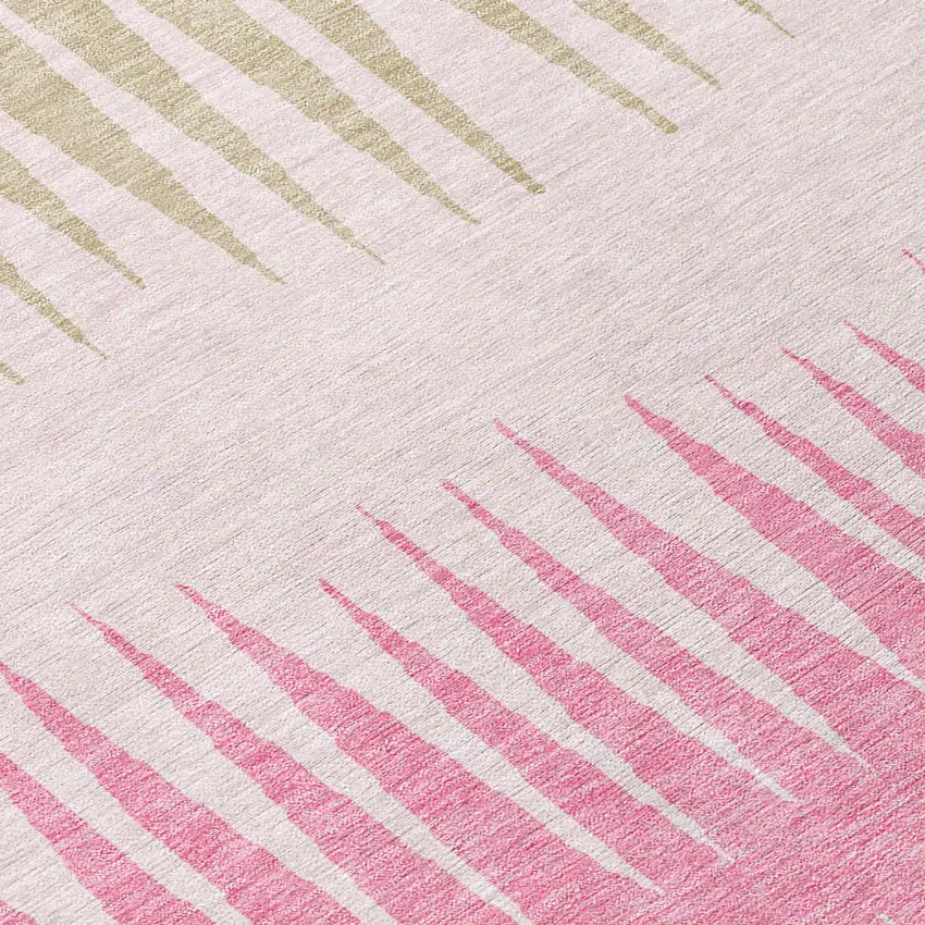 Pink Ivory And Brown Striped Washable Indoor Outdoor Area Rug Photo 6