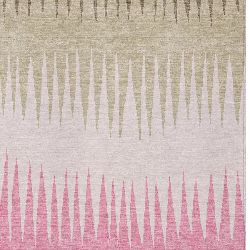 Pink Ivory And Brown Striped Washable Indoor Outdoor Area Rug Photo 7