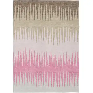 Photo of Pink Ivory And Brown Striped Washable Indoor Outdoor Area Rug