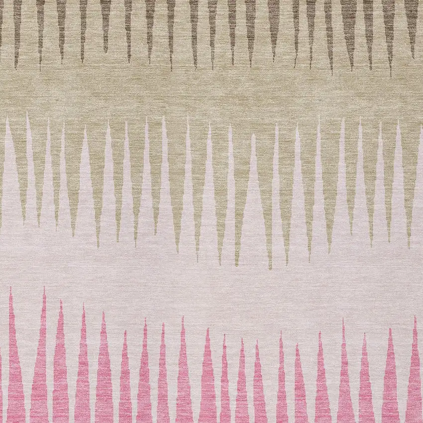 Pink Ivory And Brown Striped Washable Indoor Outdoor Area Rug Photo 7