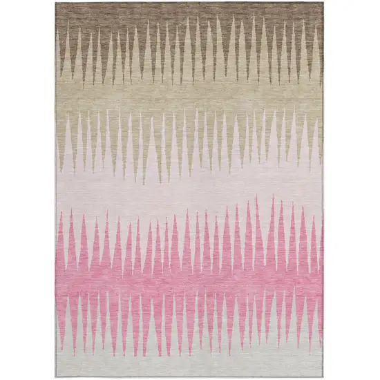 Pink Ivory And Brown Striped Washable Indoor Outdoor Area Rug Photo 8