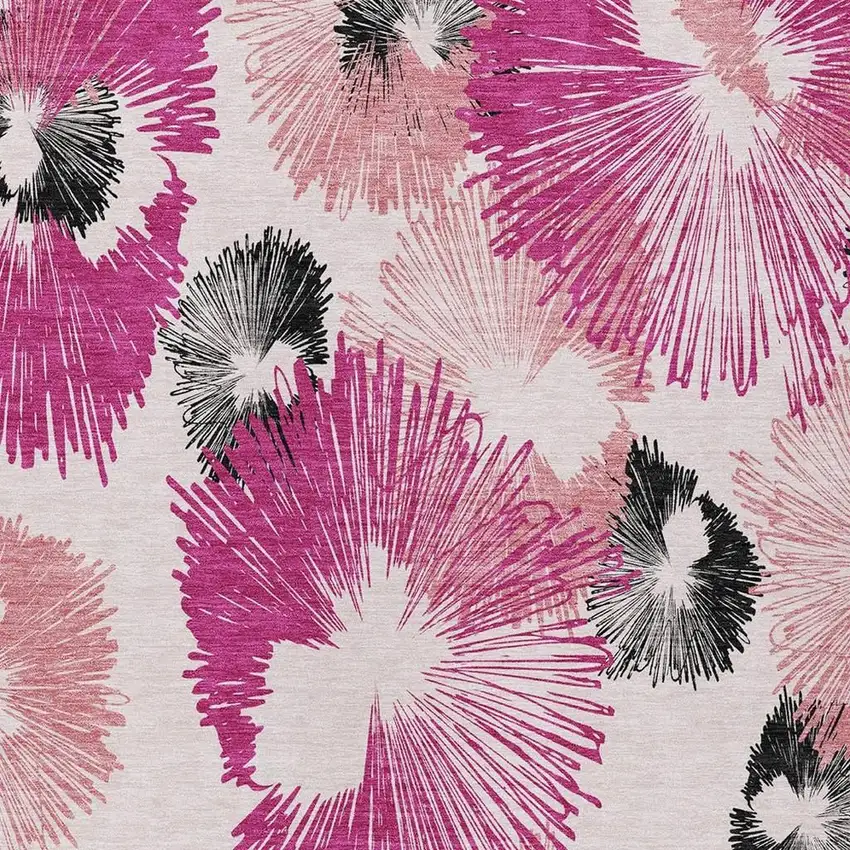 Pink Ivory And Charcoal Floral Washable Indoor Outdoor Area Rug Photo 4