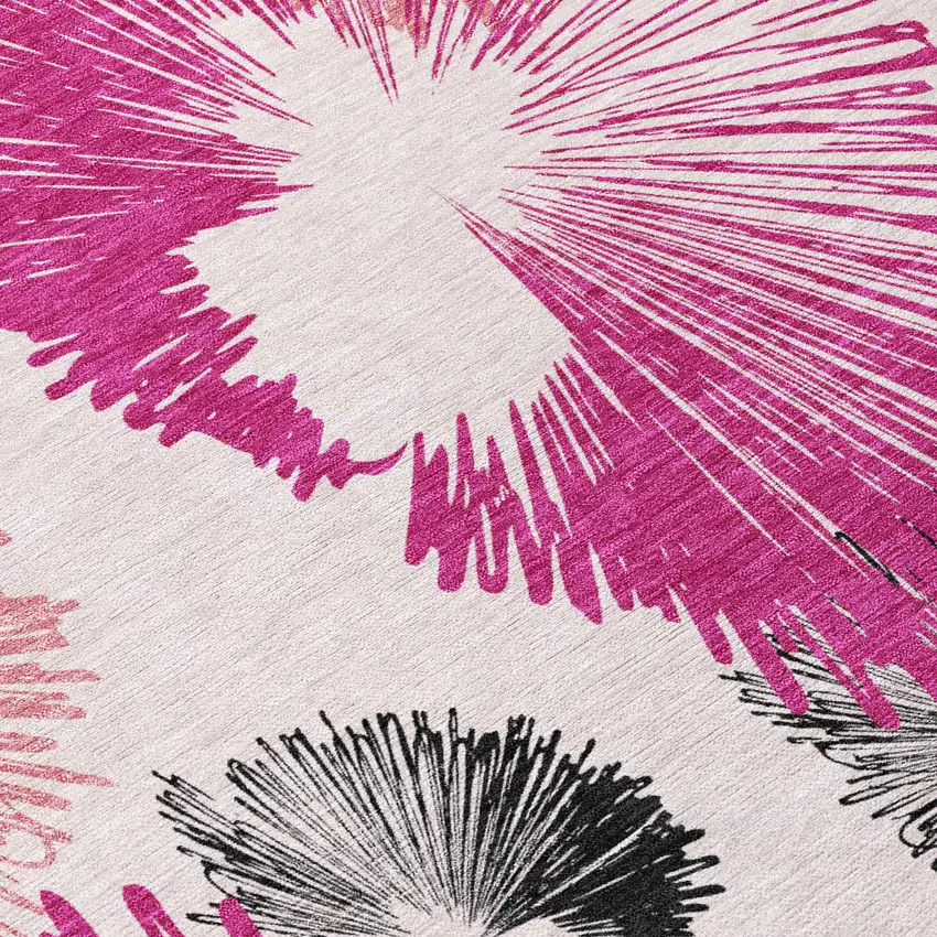 Pink Ivory And Charcoal Floral Washable Indoor Outdoor Area Rug Photo 6