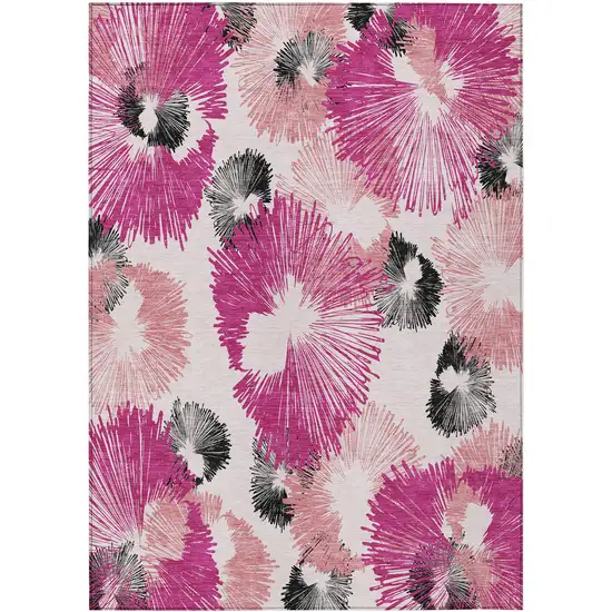 Pink Ivory And Charcoal Floral Washable Indoor Outdoor Area Rug Photo 1