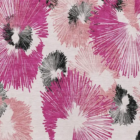 Pink Ivory And Charcoal Floral Washable Indoor Outdoor Area Rug Photo 5