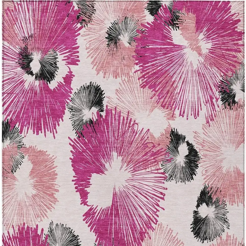 Pink Ivory And Charcoal Floral Washable Indoor Outdoor Area Rug Photo 3