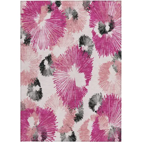 Pink Ivory And Charcoal Floral Washable Indoor Outdoor Area Rug Photo 4