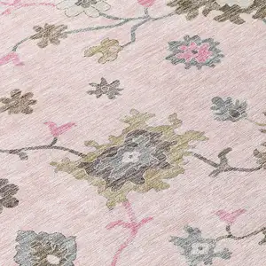 Photo of Pink Ivory And Chocolate Floral Washable Indoor Outdoor Area Rug