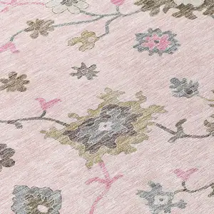 Photo of Pink Ivory And Chocolate Floral Washable Indoor Outdoor Area Rug