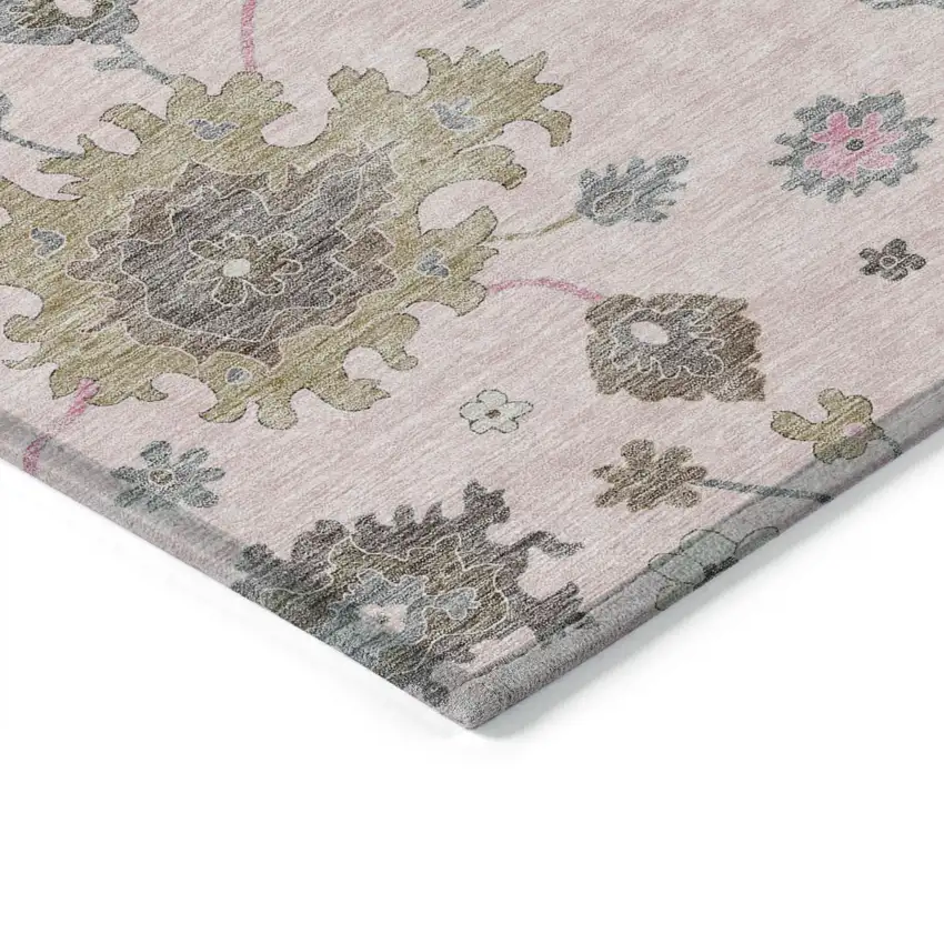 Pink Ivory And Chocolate Floral Washable Indoor Outdoor Area Rug Photo 3