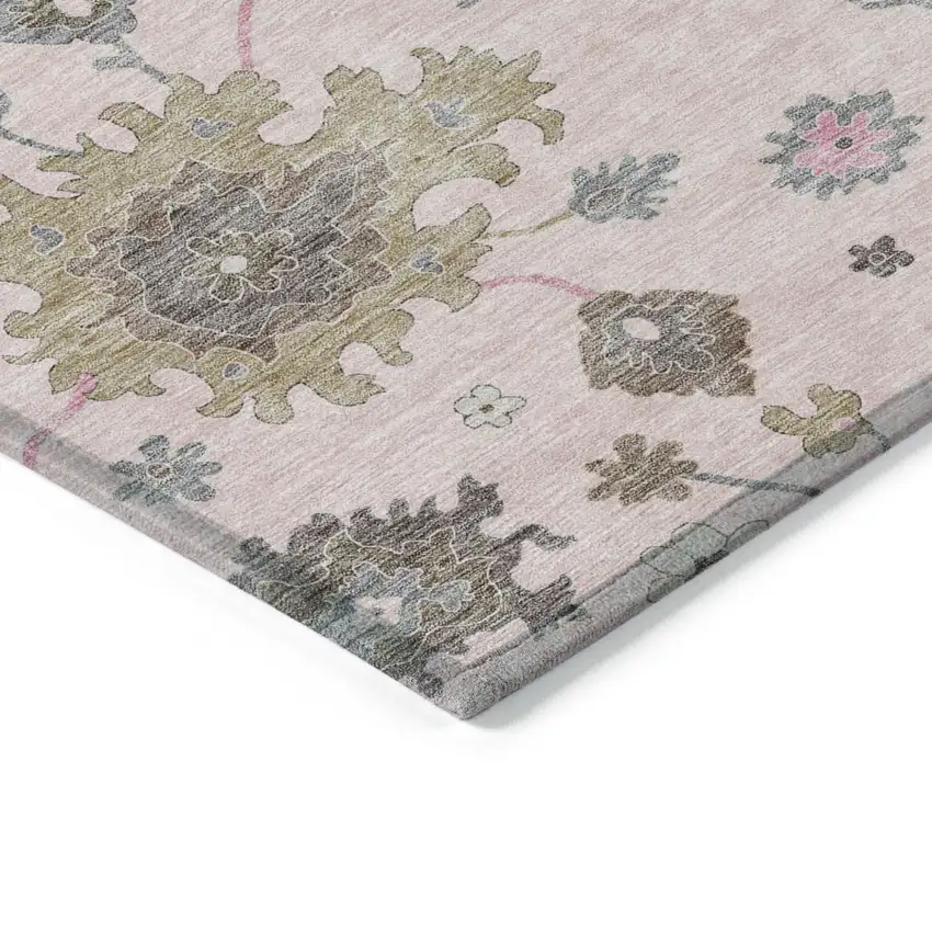 Pink Ivory And Chocolate Floral Washable Indoor Outdoor Area Rug Photo 3