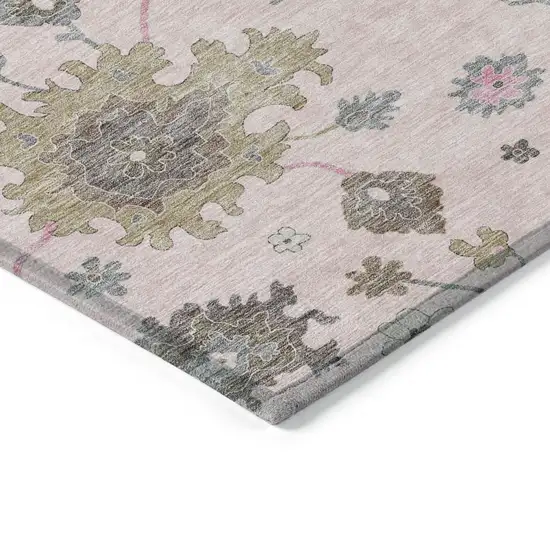 Pink Ivory And Chocolate Floral Washable Indoor Outdoor Area Rug Photo 4