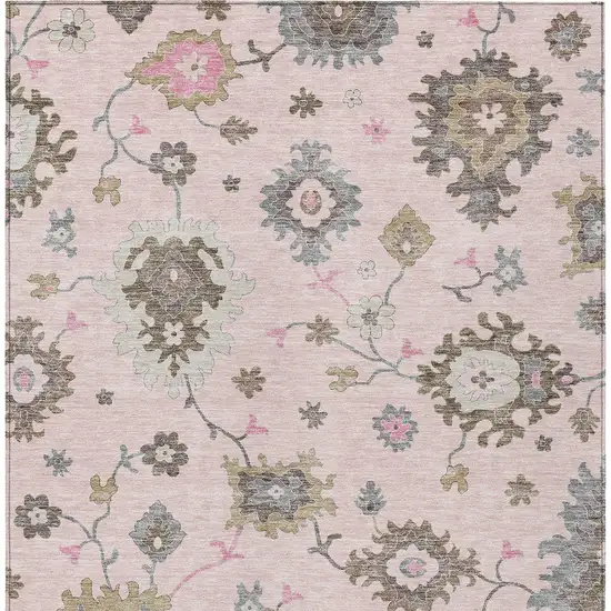 Pink Ivory And Chocolate Floral Washable Indoor Outdoor Area Rug Photo 6