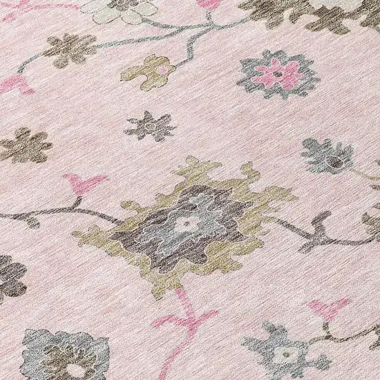 Pink Ivory And Chocolate Floral Washable Indoor Outdoor Area Rug Photo 4