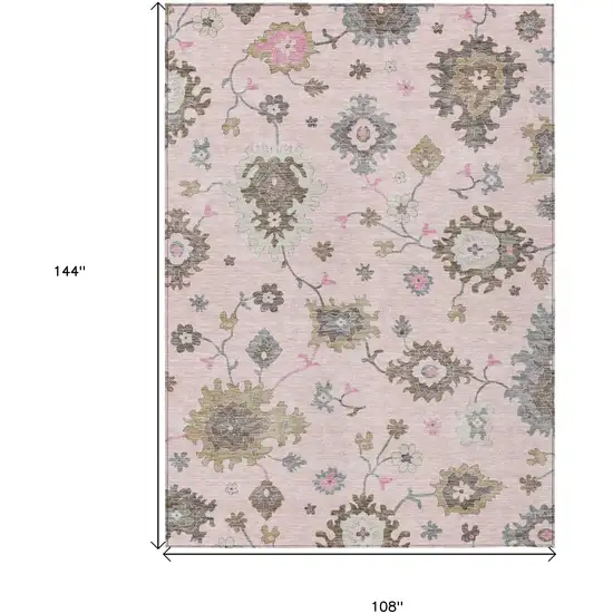 Pink Ivory And Chocolate Floral Washable Indoor Outdoor Area Rug Photo 8