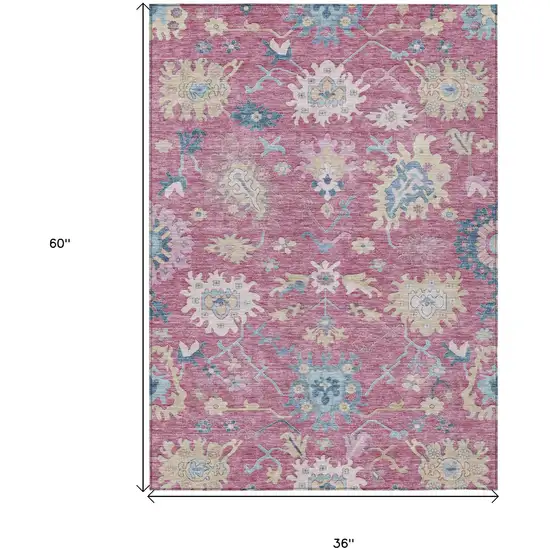 Pink Ivory And Denim Blue Floral Washable Indoor Outdoor Area Rug Photo 8
