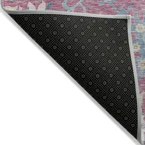 Photo of Pink Ivory And Denim Blue Floral Washable Indoor Outdoor Area Rug