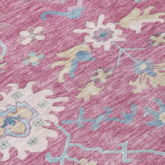 Pink Ivory And Denim Blue Floral Washable Indoor Outdoor Area Rug Photo 5