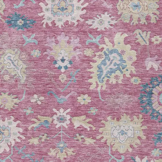 Pink Ivory And Denim Blue Floral Washable Indoor Outdoor Area Rug Photo 6
